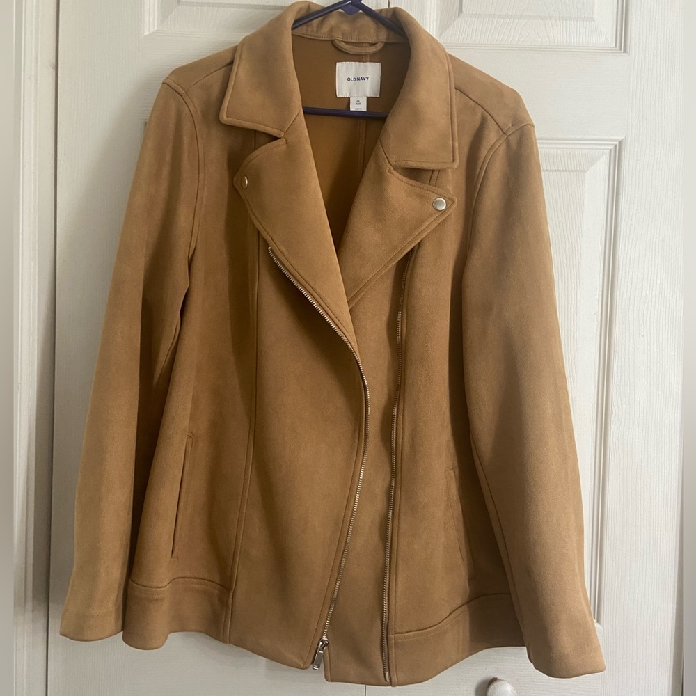 Old Navy Faux Suede Moto Jacket Zip Up Tan 2X Plus